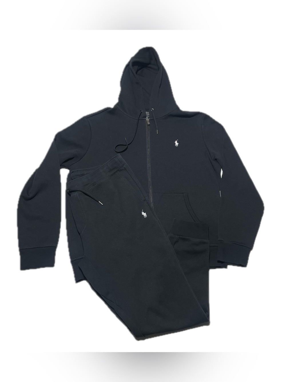Polo By Ralph Lauren Black Track Suit Men’s Size Large 2 Pice Sweat Pant Sweater